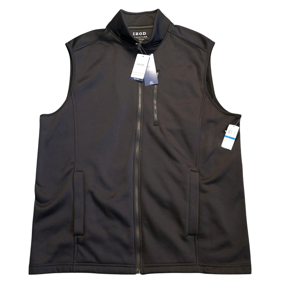 IZOD Advantage Performance Sportflex Vest Mens XLT Black Full Zip Golf Vest NWT